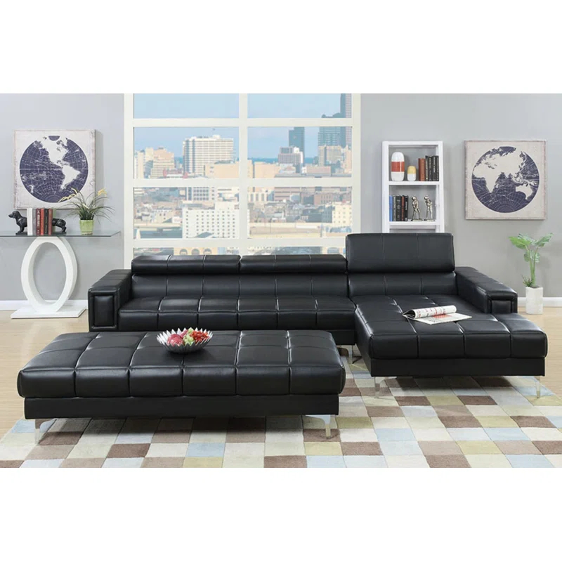 Reversible Modular Sofa and Chaise in Bonded Leather