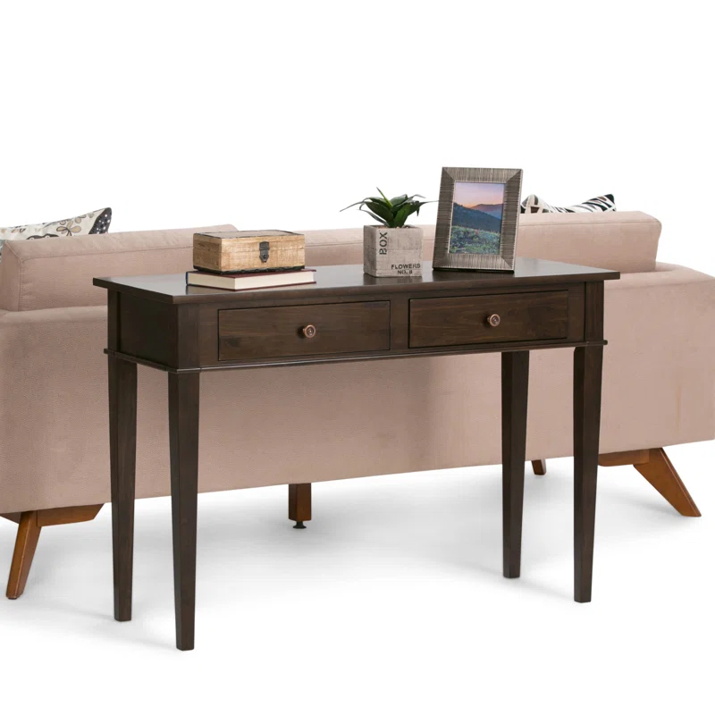 Simpli Home Carlton 44"W Solid Wood Storage Console Table in Dark Tobacco Brown with 2 Drawers