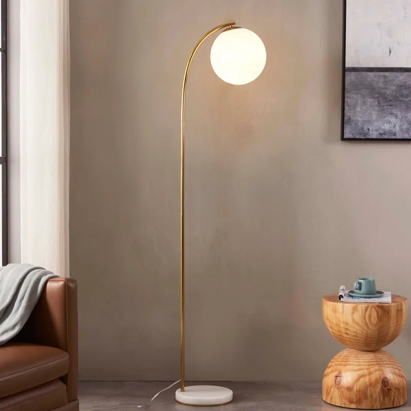 Brightech Luna Drop 75 in. Modern LED Arched Standing Floor Lamp with Frosted Glass Globe Shade