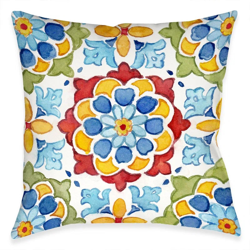 Laural Home Mediterranean Medallion Blossom Floral Indoor/Outdoor Throw Pillow