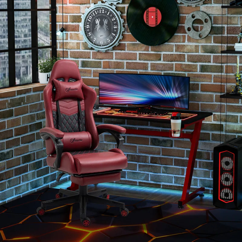 BEST CHOICE APPLIANCES LLC Racing Gaming Chair Diamond PU Leather Office Gamer Chair High Back Swivel Recliner With Footrest