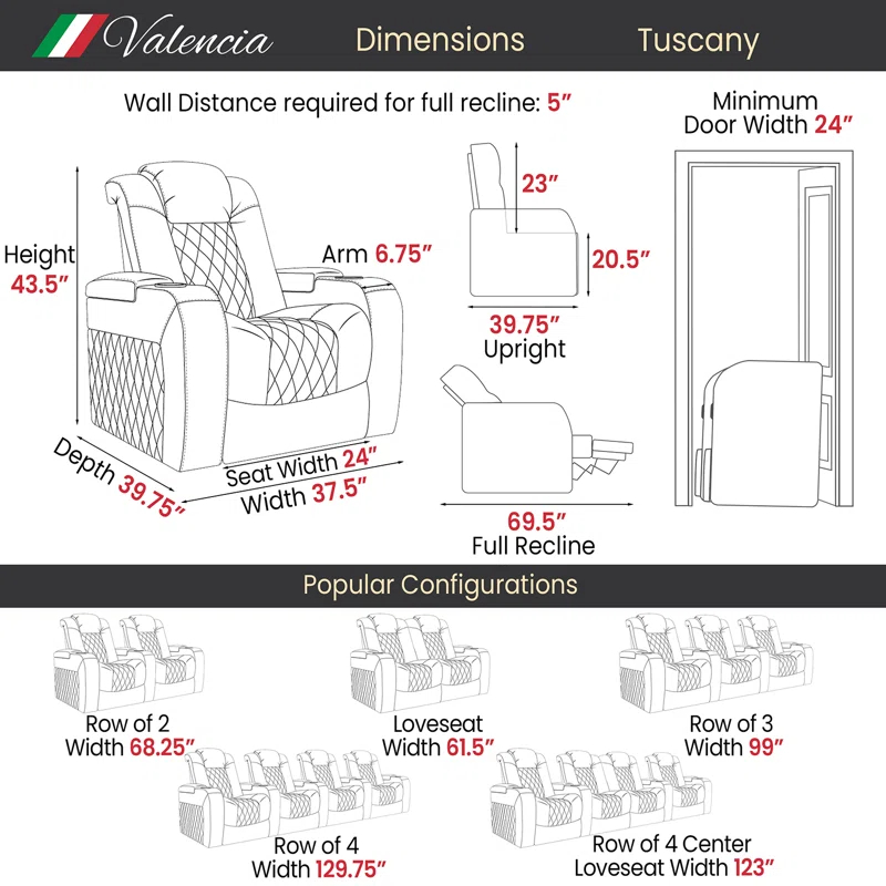 Orren Ellis Tuscany Leather Home Theater Seating with Cup Holder