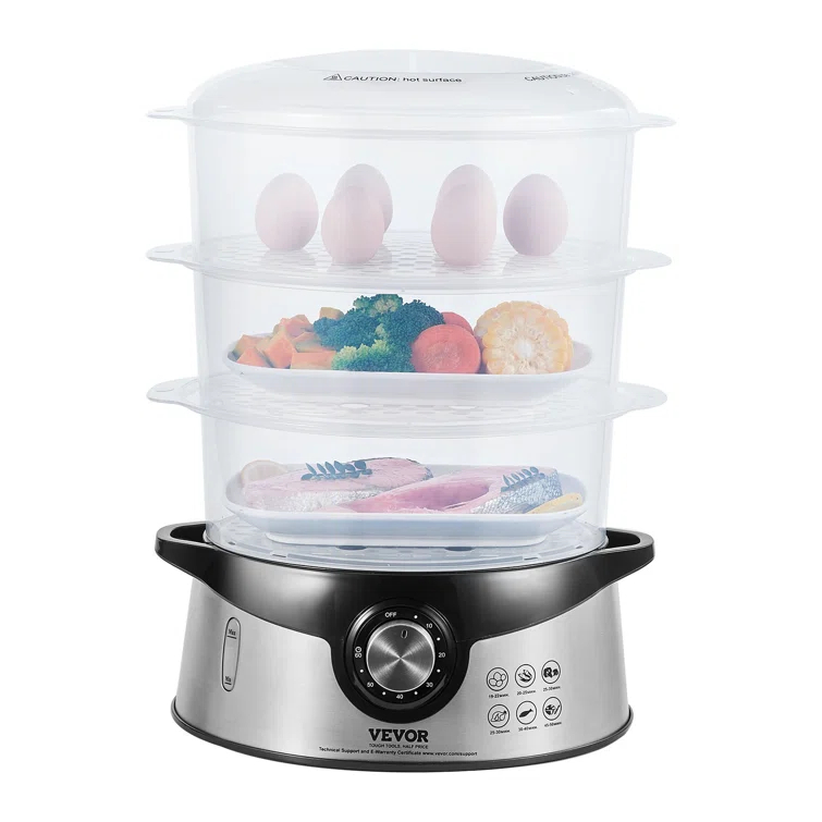 VEVOR VEVOR 9.5Qt Electric Food Steamer 3-Tier Vegetable Steamer & 60 Min Timer 800W