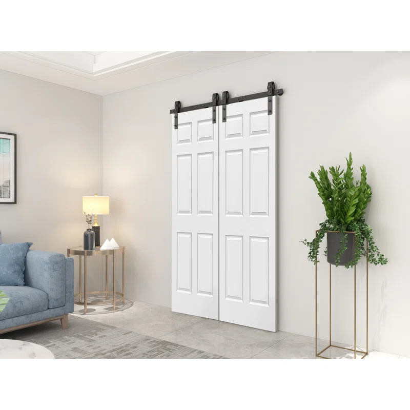 Calhome Paneled MDF Composite Double Bifold Barn Doors with Installation Hardware Kit