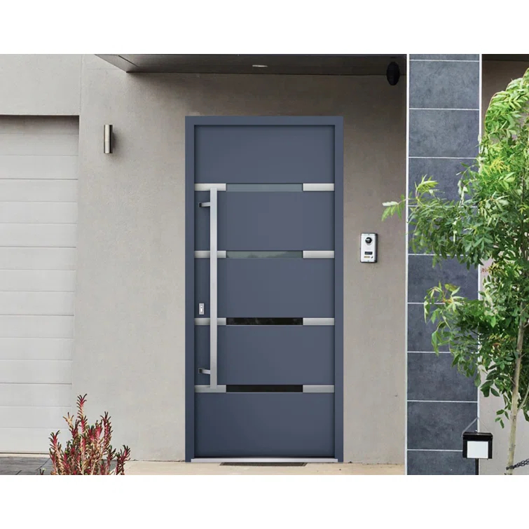 VDomDoors Deux Gray Exterior Metal Prehung Front Entry Doors