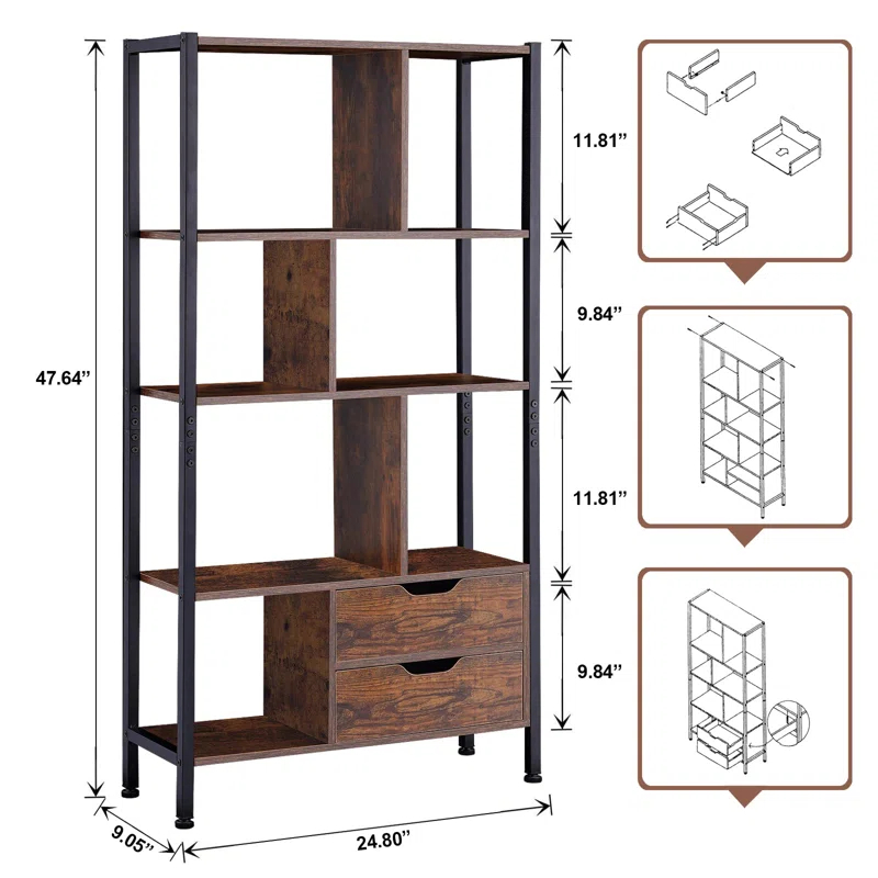 17 Stories Bookcase, 4-Tier Bookshelf With 2 Drawers,Book Shelves Display Shelf For Living Room, Bedroom, Home Office