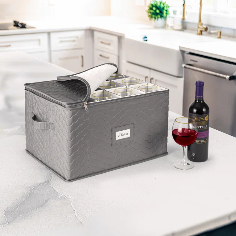 Sorbus 12-Glass Quilted Stemware Storage Case with Dividers