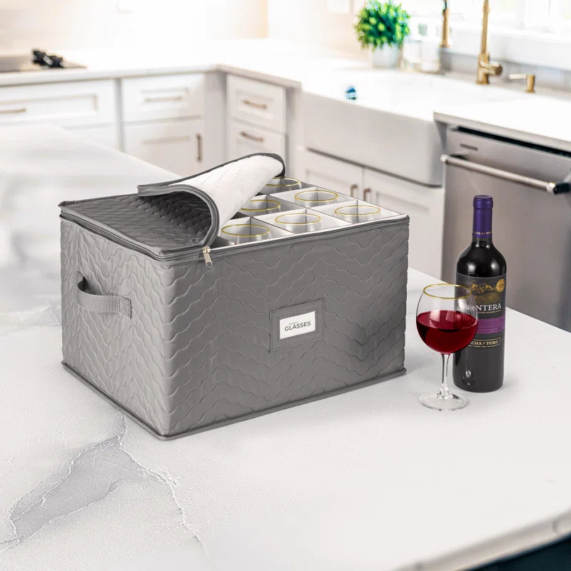 Sorbus 12-Glass Quilted Stemware Storage Case with Dividers