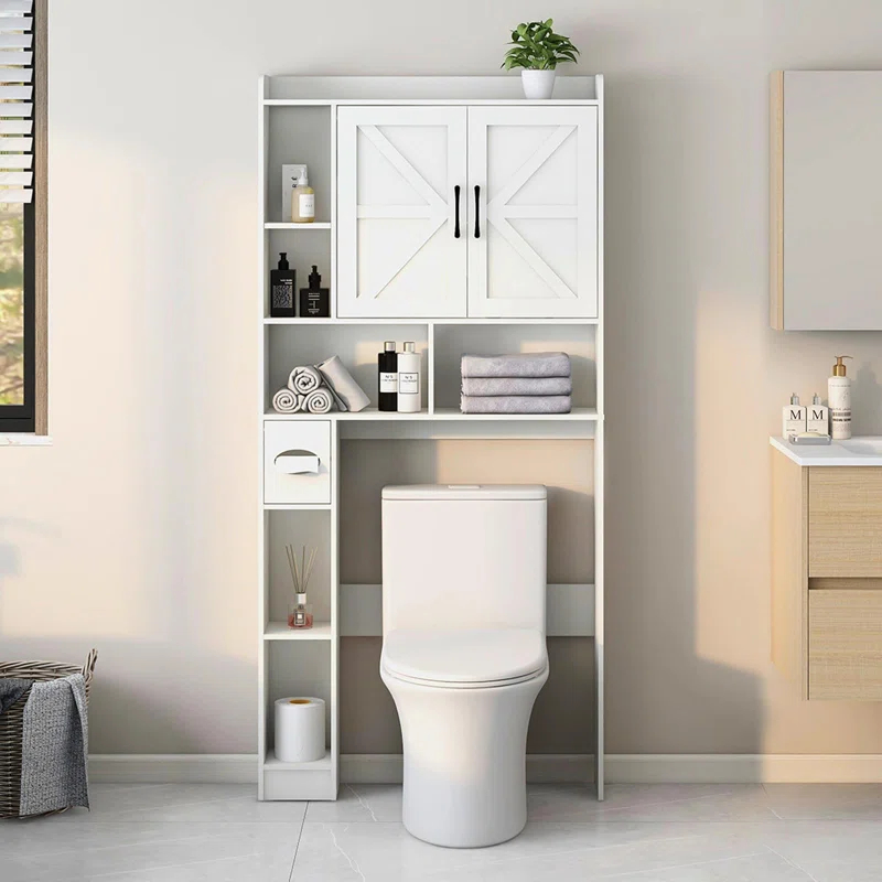Gracie Oaks Farmhouse Storage Cabinet Over Toilet With 2 Barn Door