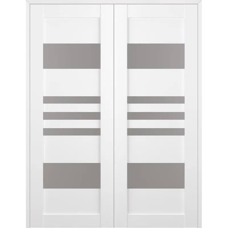 Leti Solid Manufactured Wood and Glass Paneled Prefinished Double French Door