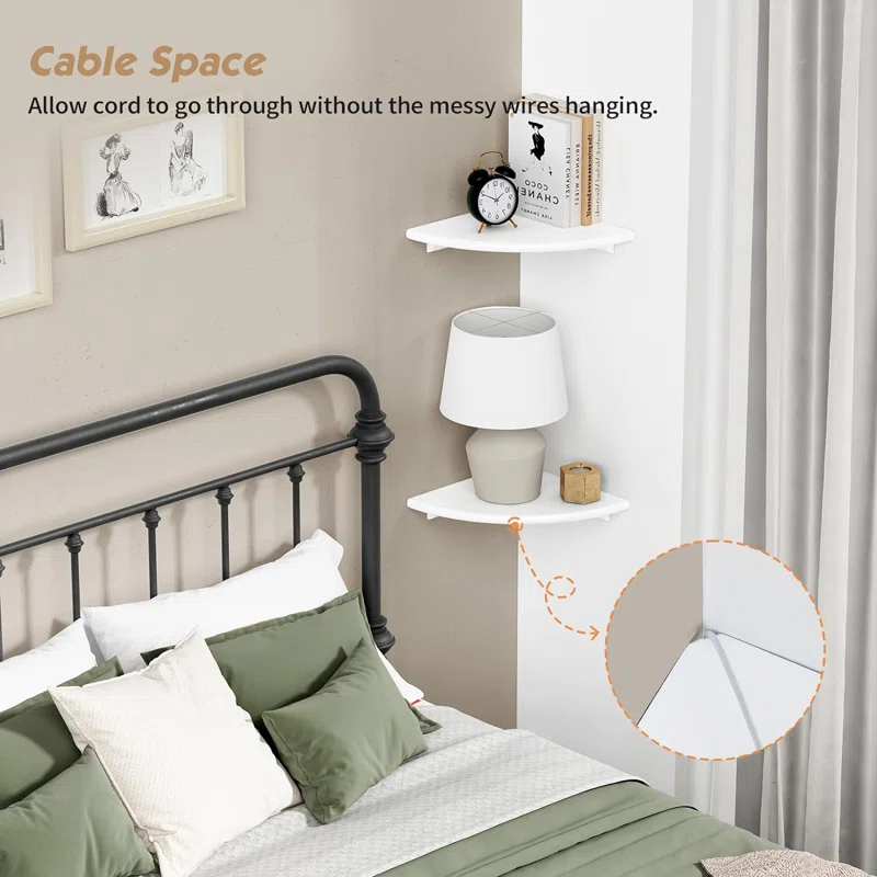 Latitude Run® White Corner Floating Shelves For Wall Set Of 4, Rounded Corner Shelves Wall Mounted,Small Spaces