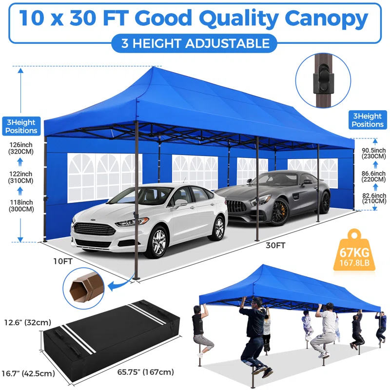 30 ft. W x 10 ft. D Real Heavy Duty Pop Up Canopy Outdoor Wedding Party Tent with 8 Sidewalls