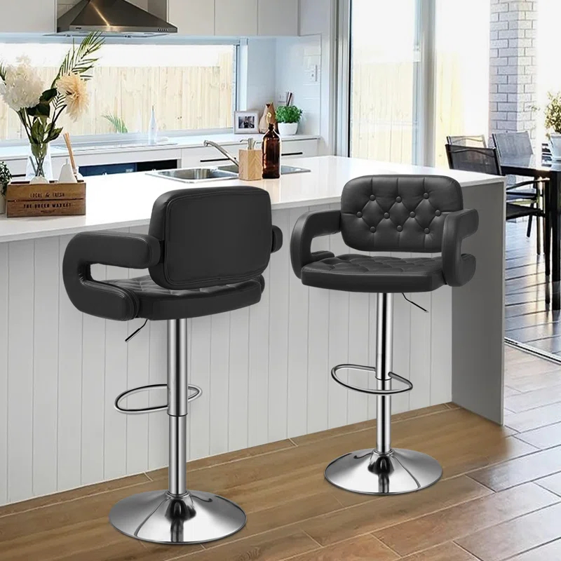 Brayden Studio® Greno Faux Leather Swivel Bar Stools, Adjustable Counter Height Barstools with Backrest and Armrest (Set of 2)
