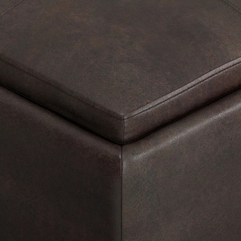 Simpli Home Avalon 35"W Upholstered Square Coffee Table Storage Ottoman with Flip-Over Trays
