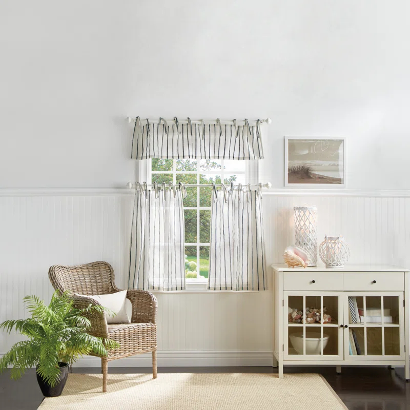 Martha Stewart Laguna Semi-Sheer Rod Pocket Kitchen Curtain Valance and Tiers Set