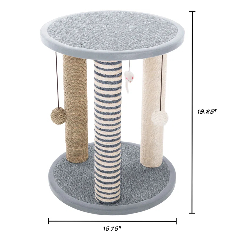 Cat Scratching Post - 3 Scratcher Posts with Carpeted Scratch Pad Base and Perch - Furniture Scratching Deterrent for Indoor Cats by PETMAKER