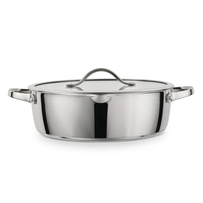 Tramontina Tramontina Tempo Tri-Ply Base Stainless Steel 6-Quart Braiser Pan with Glass Lid, Induction-Ready, Oven-Safe, Dishwasher-Safe