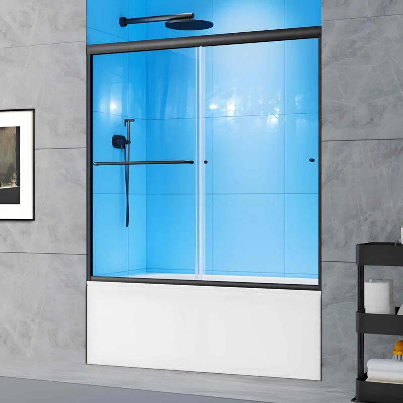 56 - 60 in. W x 58 in. H Semi-Frameless Sliding Bathtub Door in Finish with Clear SGCC Tempered Glass