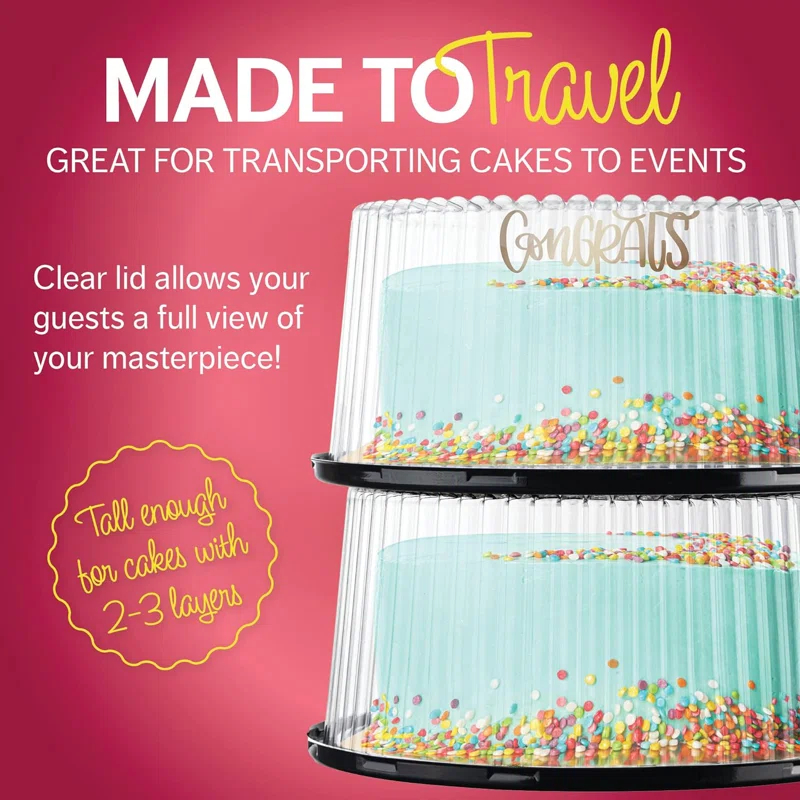 10-11" Plastic Disposable Cake Containers Carriers With Dome Lids And Cake Boards | 3 Round Cake Carriers For Transport | Clear Bundt Cake Boxes/Cover | 2-3 Layer Cake Holder Display Containers
