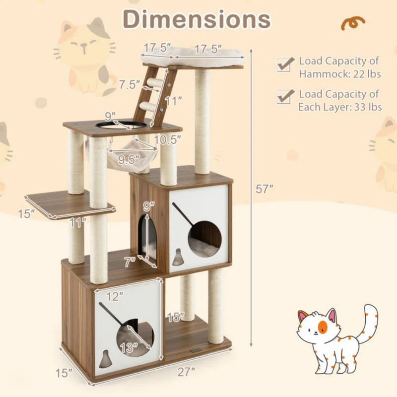 Tucker Murphy Pet™ 57 Inch Cat Tree Tower Multi-Level Activity Center With Scratching Posts