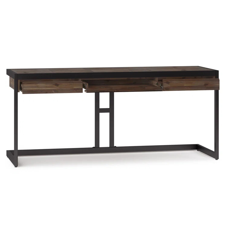 Simpli Home Erina Solid Acacia Wood Desk, Industrial Style with Keyboard Tray and 2 Drawers