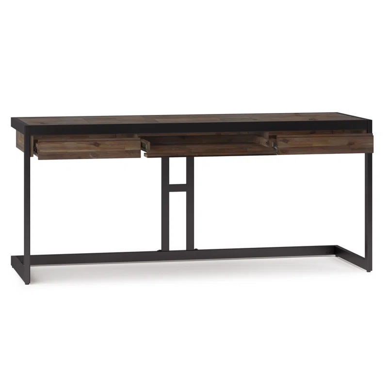 Simpli Home Erina Solid Acacia Wood Desk, Industrial Style with Keyboard Tray and 2 Drawers