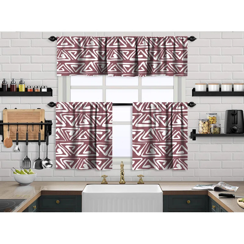 Boho Design Kitchen Valance (50X14) And 2 Tiers Cafe Curtains