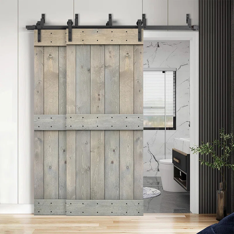 Calhome 84'' Solid Wood Paneled Painted with Installation Hardware Kit Barn Door