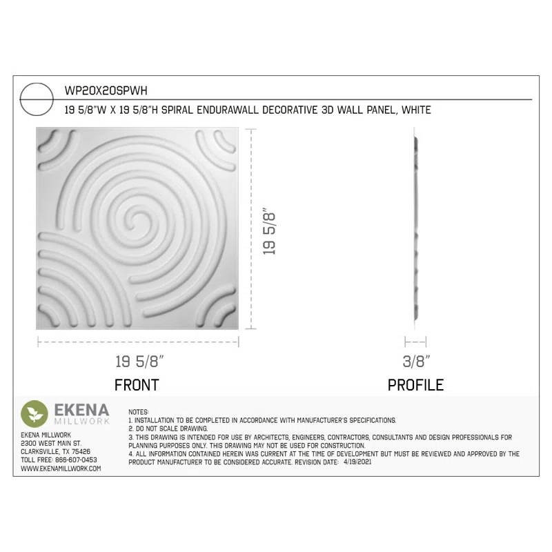 Ekena Millwork Spiral EnduraWall Decorative 3D Wall Panel (Set of 10)