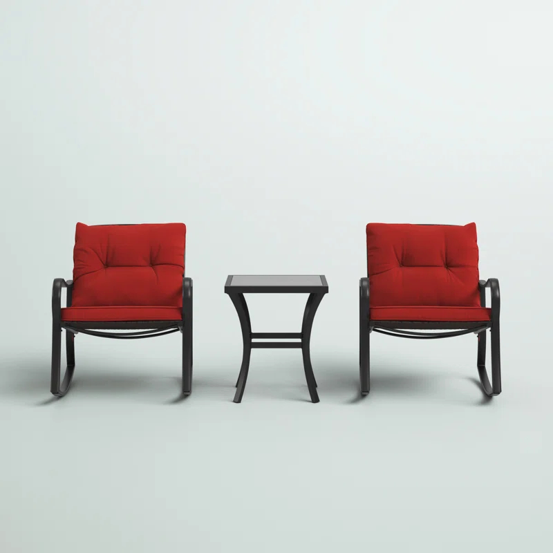Mercury Row® Preciado 3 Piece Outdoor Patio Set With Cushions-Rocking Chair for Balcony, Lawn and Porch