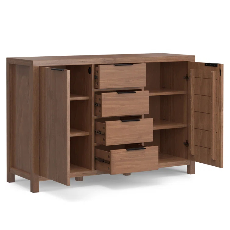 Simpli Home Hollander SOLID WOOD and Pine 54 inch x 18 inch Rectangle Contemporary Sideboard Buffet in Medium Saddle Brown