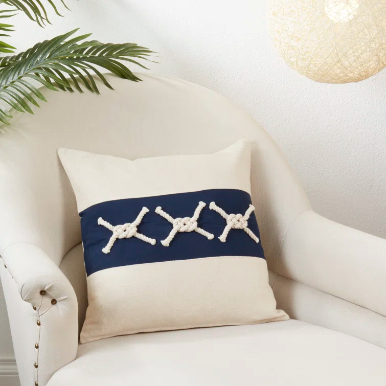 Saro Naviguer Collection Appliqued Cotton Throw Pillow