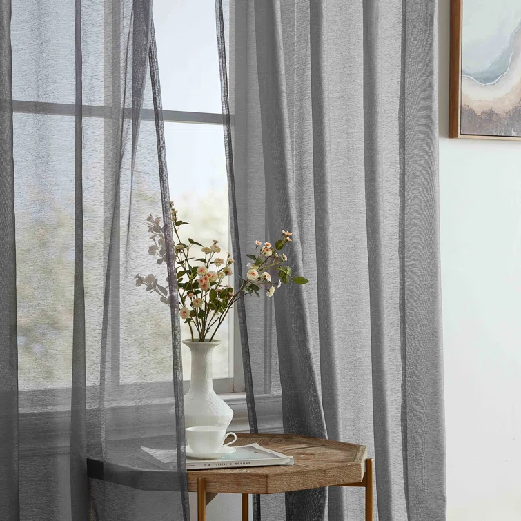 Ebern Designs Lauren Polyester Semi Sheer Curtain Pair (Set of 2)