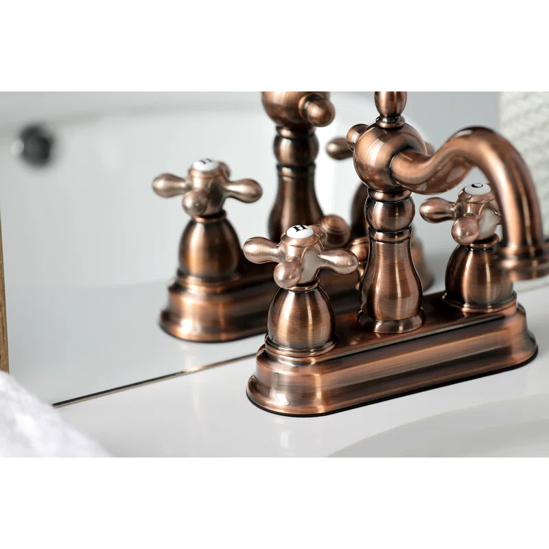 Kingston Brass Heritage Two-Handle 3-Hole Deck Mount 4" Centerset Bathroom Faucet with Plastic Pop-Up
