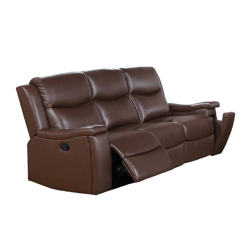 Benjara Renna Manual Recliner Sofa, Cupholder,  Faux Leather 80In