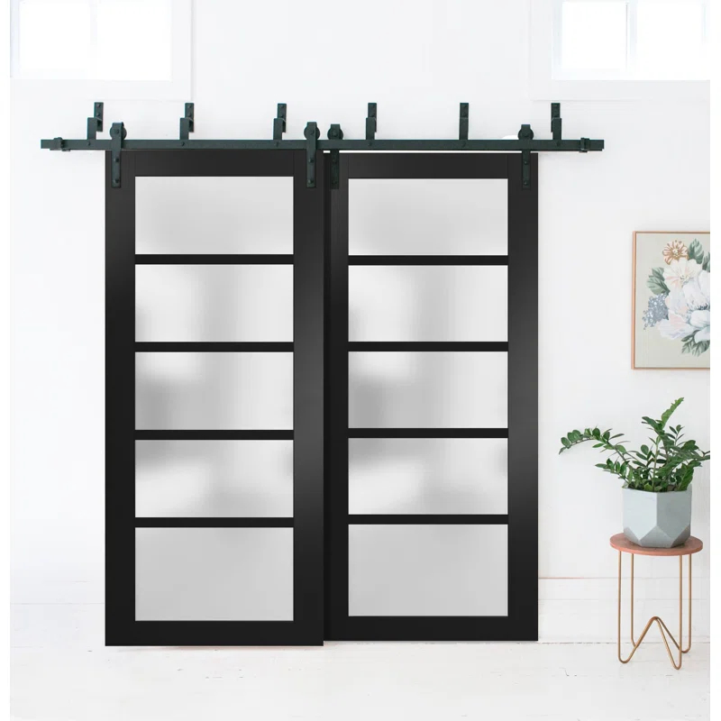 SARTODOORS Quadro Frosted Glass Barn Doors with Installation Hardware Kit