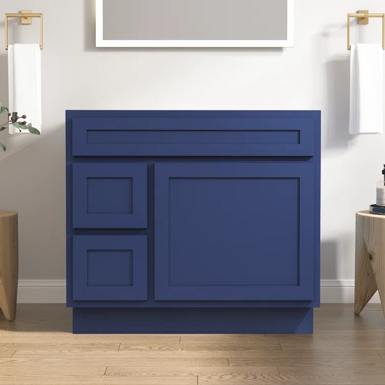 Vanity Art 36 Inch Single Shutter Door Bathroom Vanity Base Cabinet with 2 Functioning Shaker Drawers, Strudy Floor Mount Storage Cabinet Organizer for Bedroom, Living Room, Kitchen, VA4036-2LBLUE