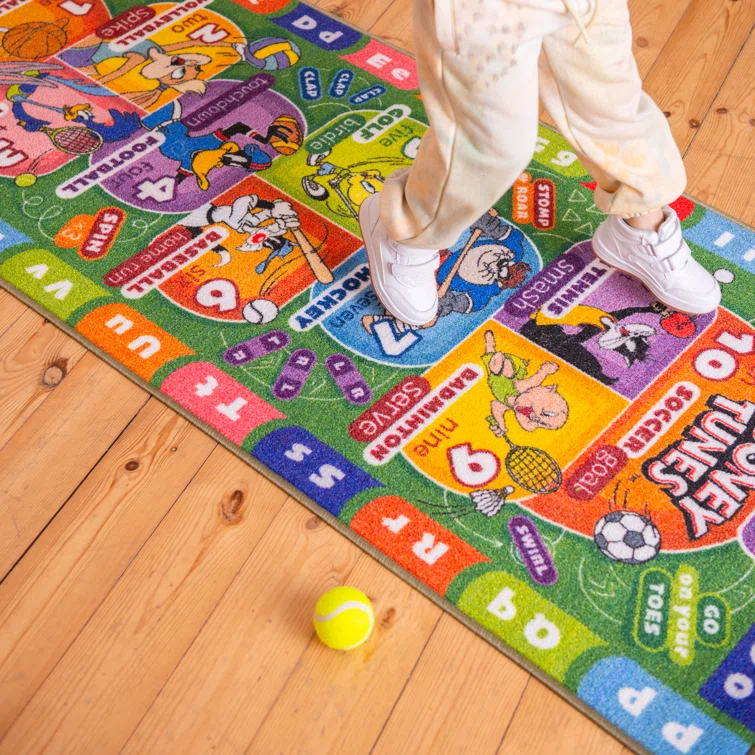 KC Cubs Looney Tunes Hopscotch Number Educational Learning Fun Game Non Slip Kids Rug Classroom Playroom