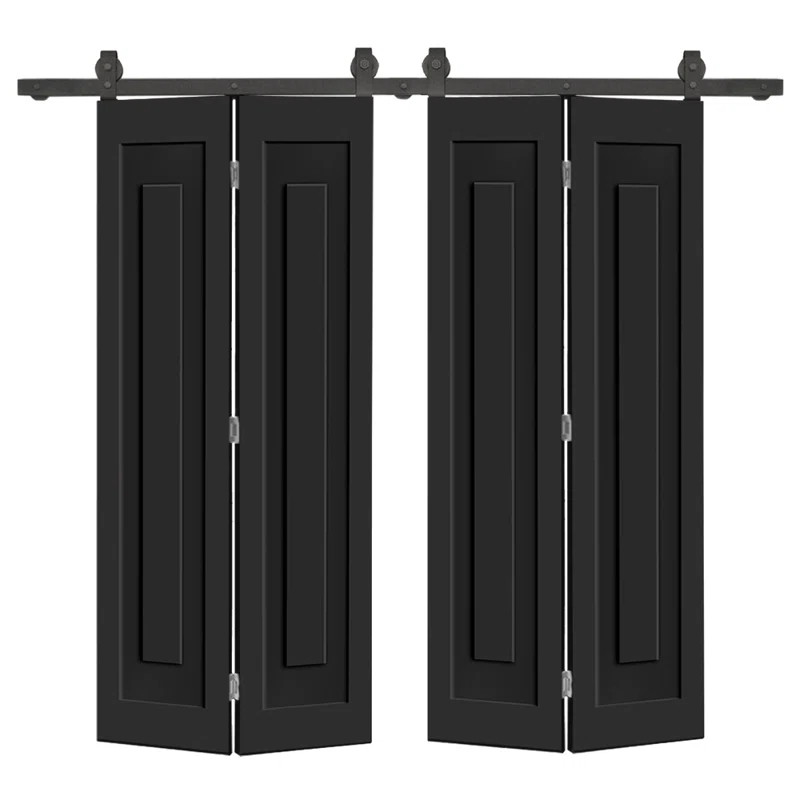 Calhome 3 PANEL Shaker Composite Double Bi-Fold Door with Sliding Barn Door Hardware Kit