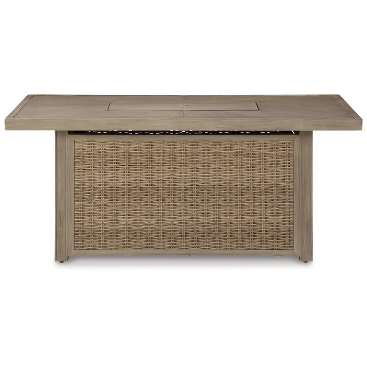 Beachcrest Home™ Danny Rectangle Resin/Wicker Propane Fire Pit Table with Hidden Fuel Tank