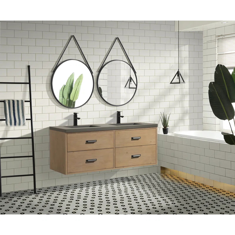 Sand & Stable™ Clary 55'' Double Bathroom Vanity with Concrete Top