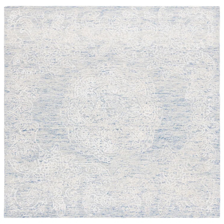 Charlton Home® Batha Hand Tufted Wool/Bamboo Silk/Cotton with Cotton Backing Rug in Blue/Ivory