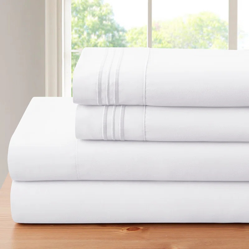 Bamboo 1800 Thread Count 3 Line Embroidered Deep Pocket Sheet Set (4pc)
