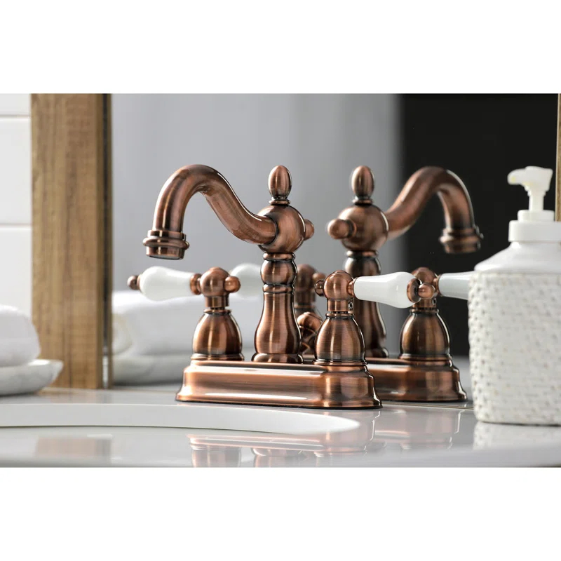 Kingston Brass Heritage Two-Handle 3-Hole Deck Mount 4" Centerset Bathroom Faucet with Plastic Pop-Up