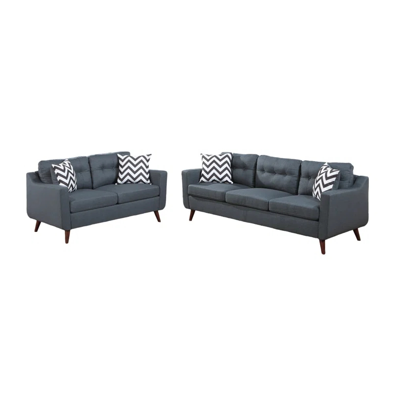 WANDINGT Modern Sofa Cozy Sofa Loveseat W Pillows 2Pc Sofa Set  Polyfiber Couch Tufted Cushions Living Room