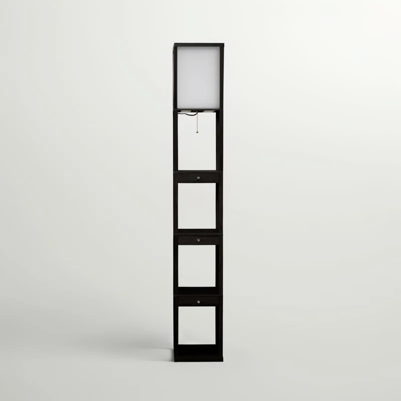 Brightech Maxwell 72" Traditional LED Shelf Floor Lamp with Black Finish, 4 Built-In Shelves, 3 Storage Drawers, Bulb Included