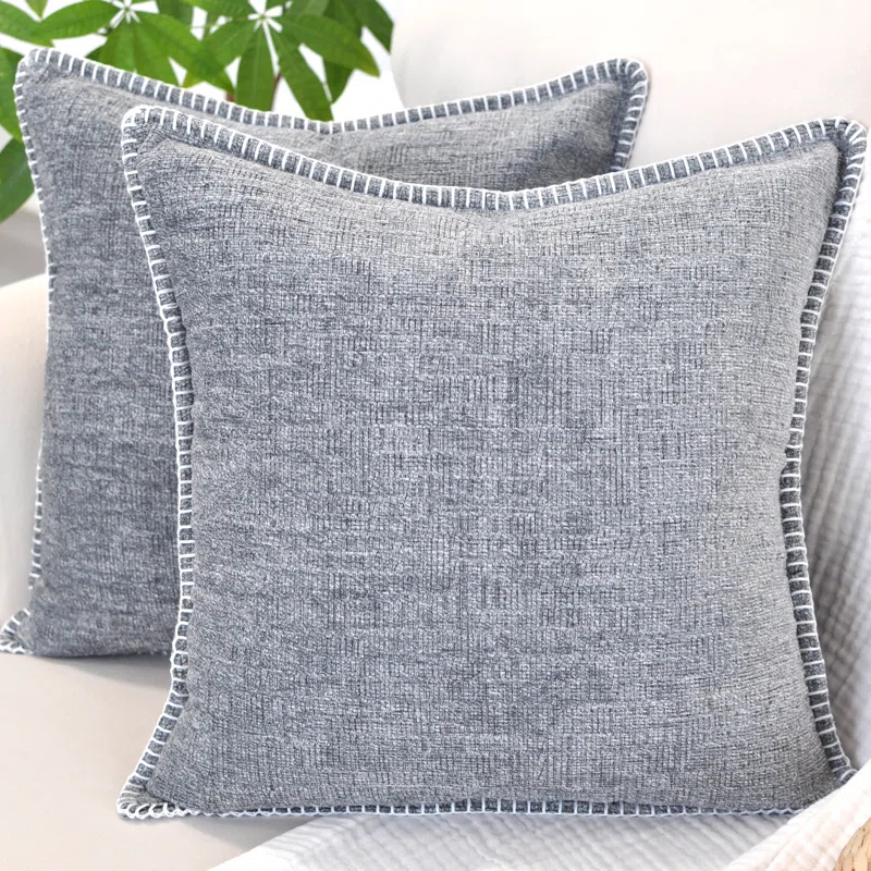 Oveesha Tassel Soft Chenille Throw Pillow Covers With Stitched Edge (Set of 2)