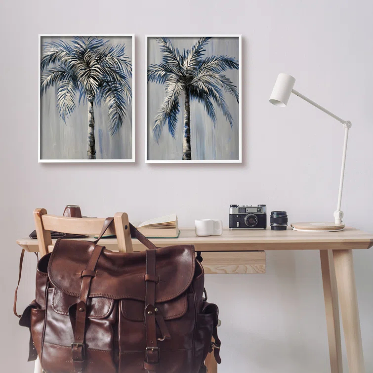 Stupell Industries A2-592-Giclee " Gray Modern Palm Trees " by Nan 2 - Pieces Painting Print