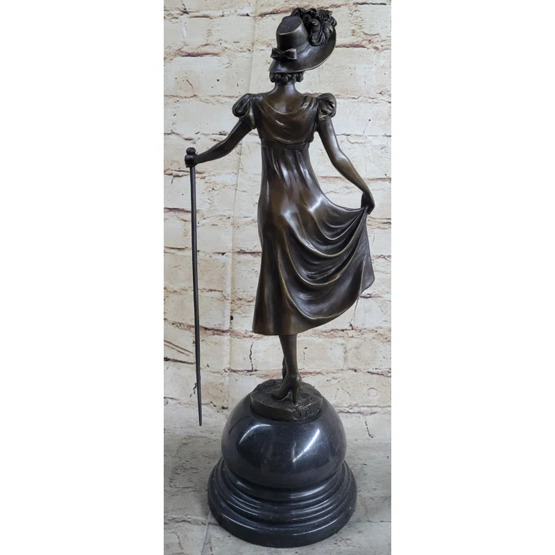 Wildon Home® Little Bo Peep Bronze Statue Sculpture Female Figure In Hat 17 Inches X 7 Inches