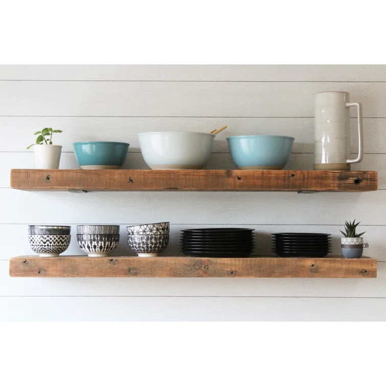 Urban Legacy Reclaimed Barn Joist Deep Floating Shelves with Low Profile Brackets